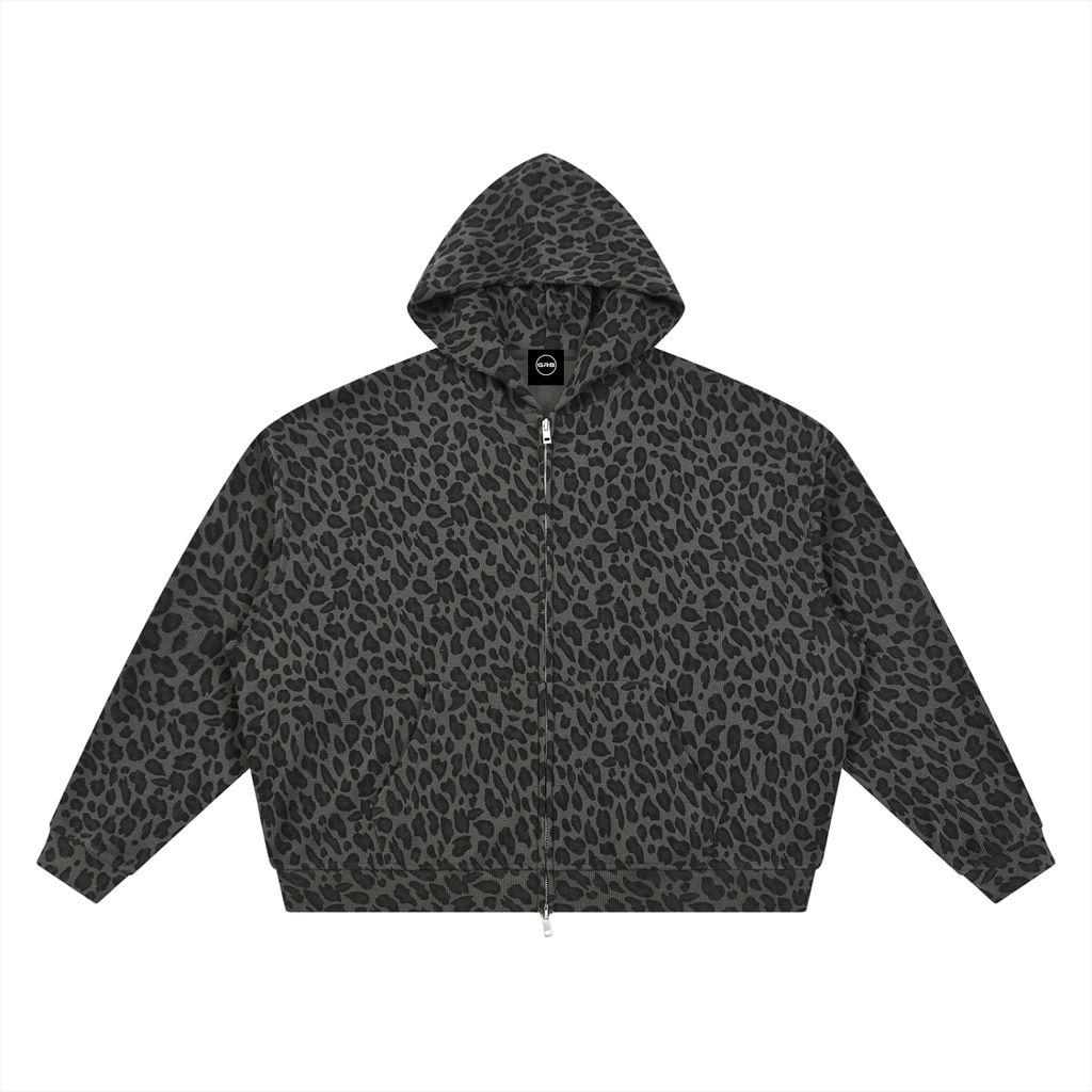 GR8 Unisex Leopard Print Waffle Full Zip Hoodie