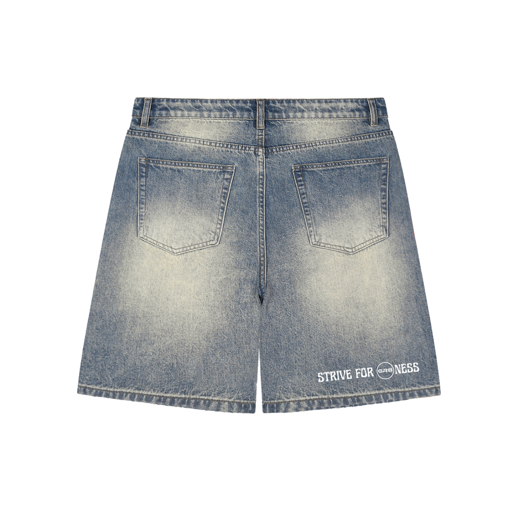 GR8 Unisex Faded Distressed Baggy Denim Shorts