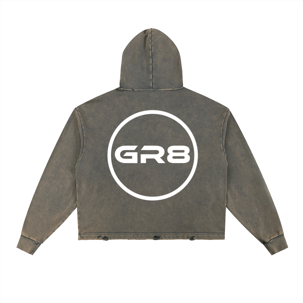 GR8 Unisex Vintage Washed Frayed-Hem Hoodie