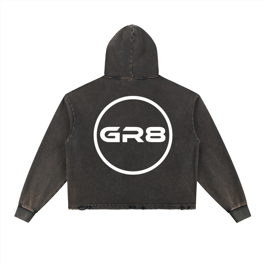 GR8 Unisex Vintage Washed Frayed-Hem Hoodie