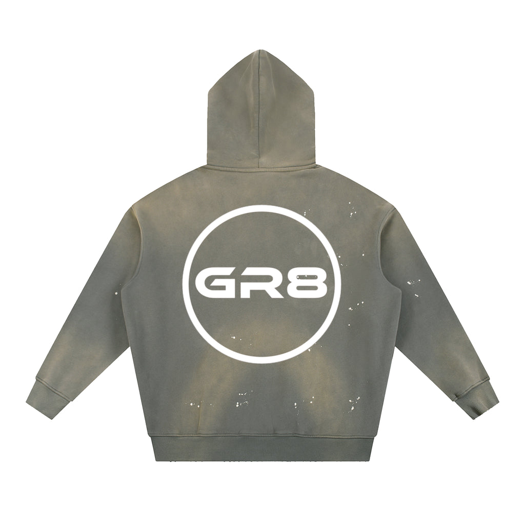 GR8 Unisex Vintage Washed Frayed Fleece Hoodie