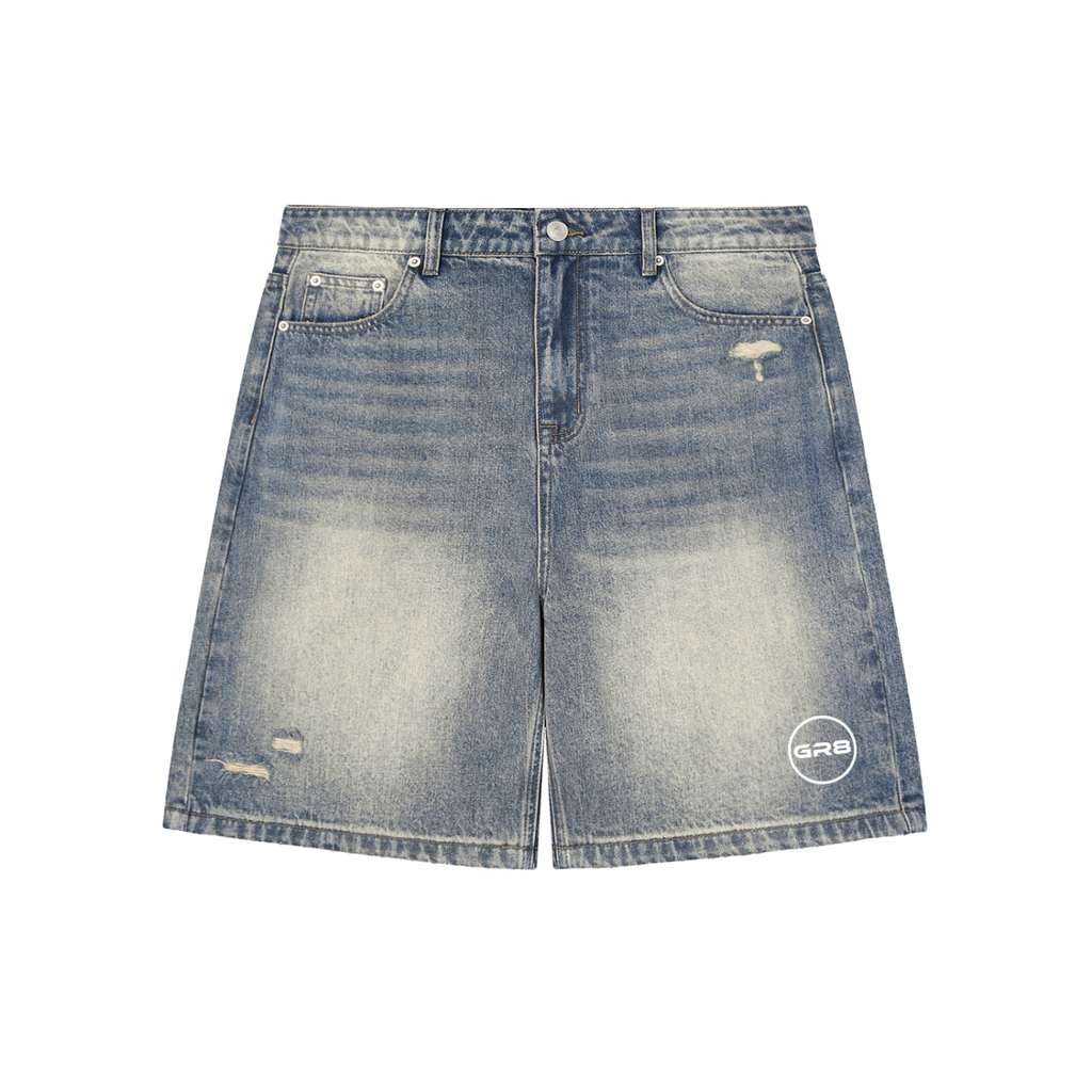 GR8 Unisex Faded Distressed Baggy Denim Shorts