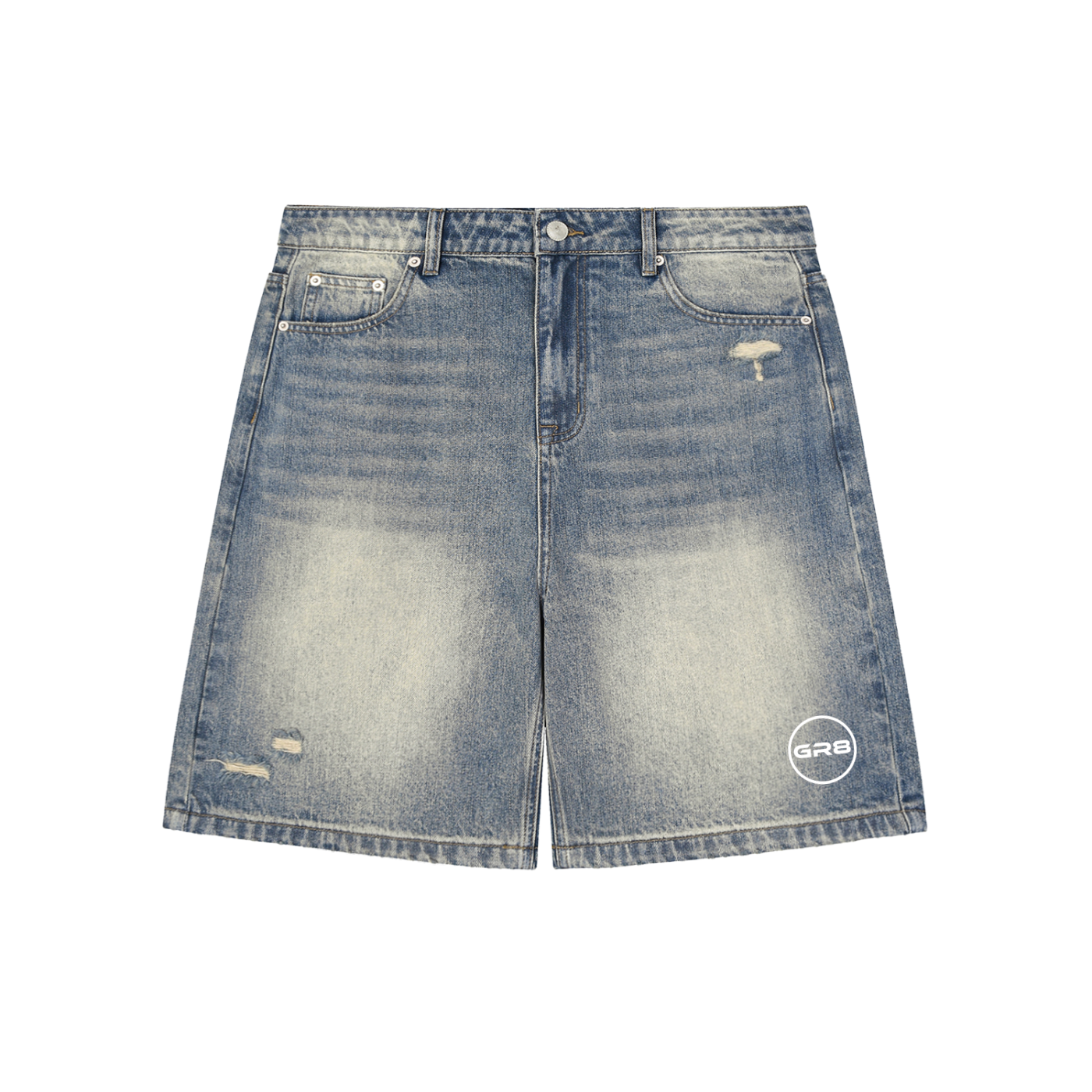 GR8 Unisex Faded Distressed Baggy Denim Shorts