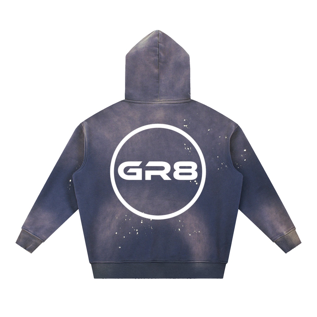GR8 Unisex Vintage Washed Frayed Fleece Hoodie