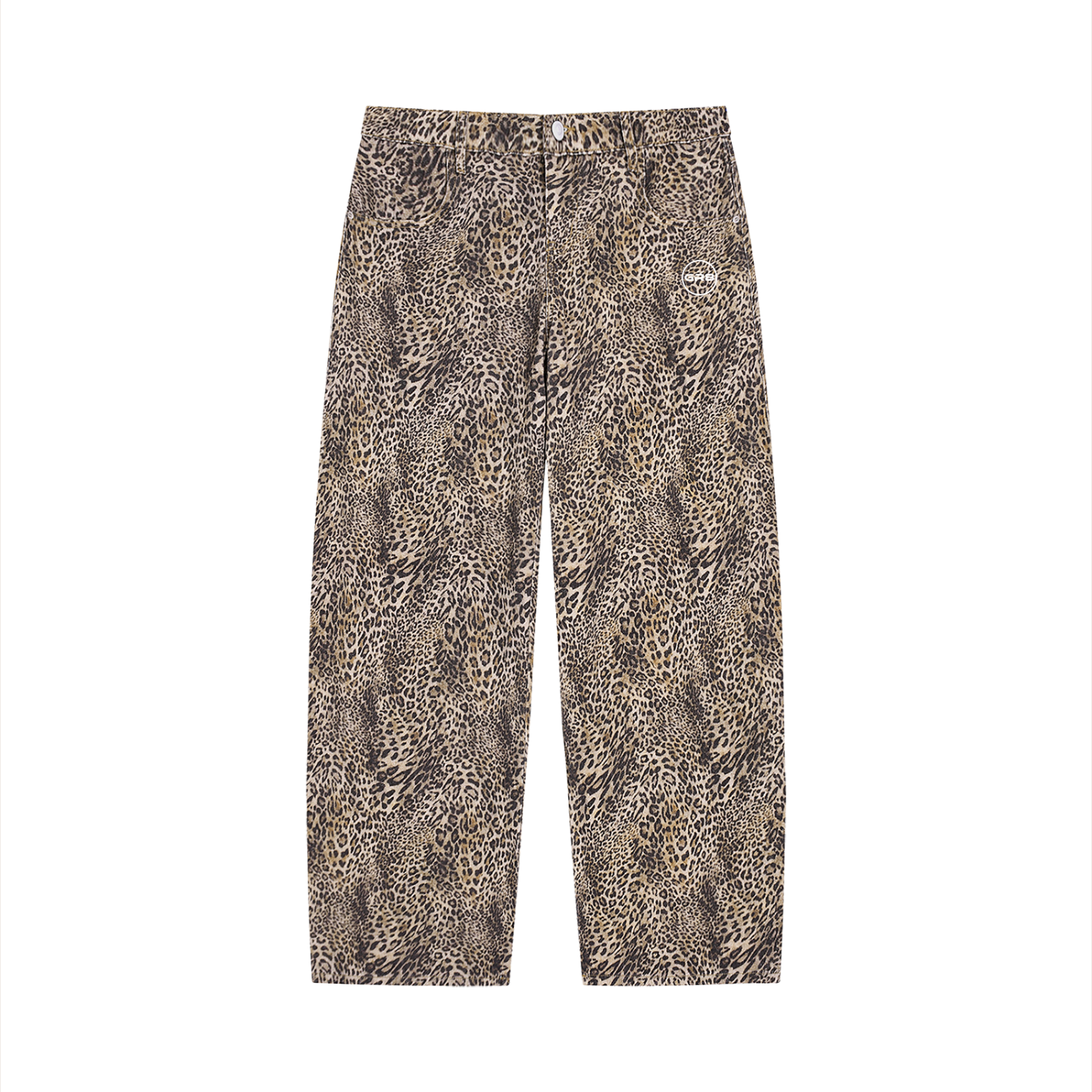 GR8 Unisex Vintage Wash Leopard Wide Leg Jeans